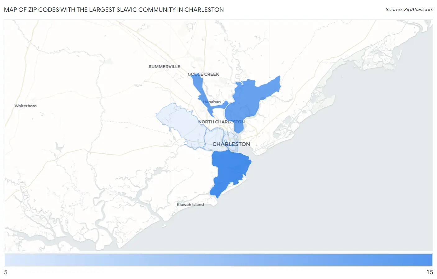 Zip Codes with the Largest Slavic Community in Charleston Map