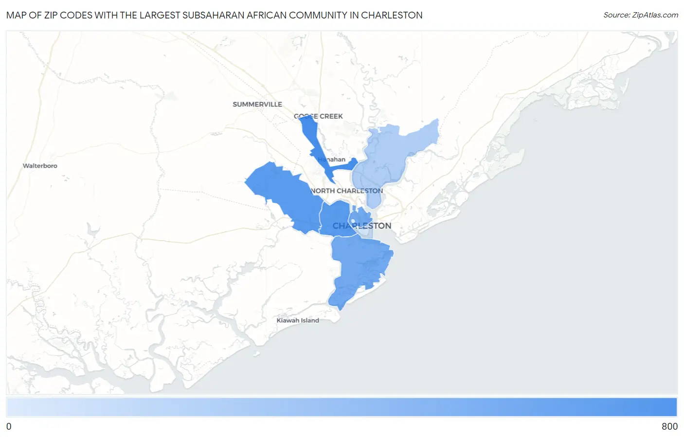 Zip Codes with the Largest Subsaharan African Community in Charleston Map