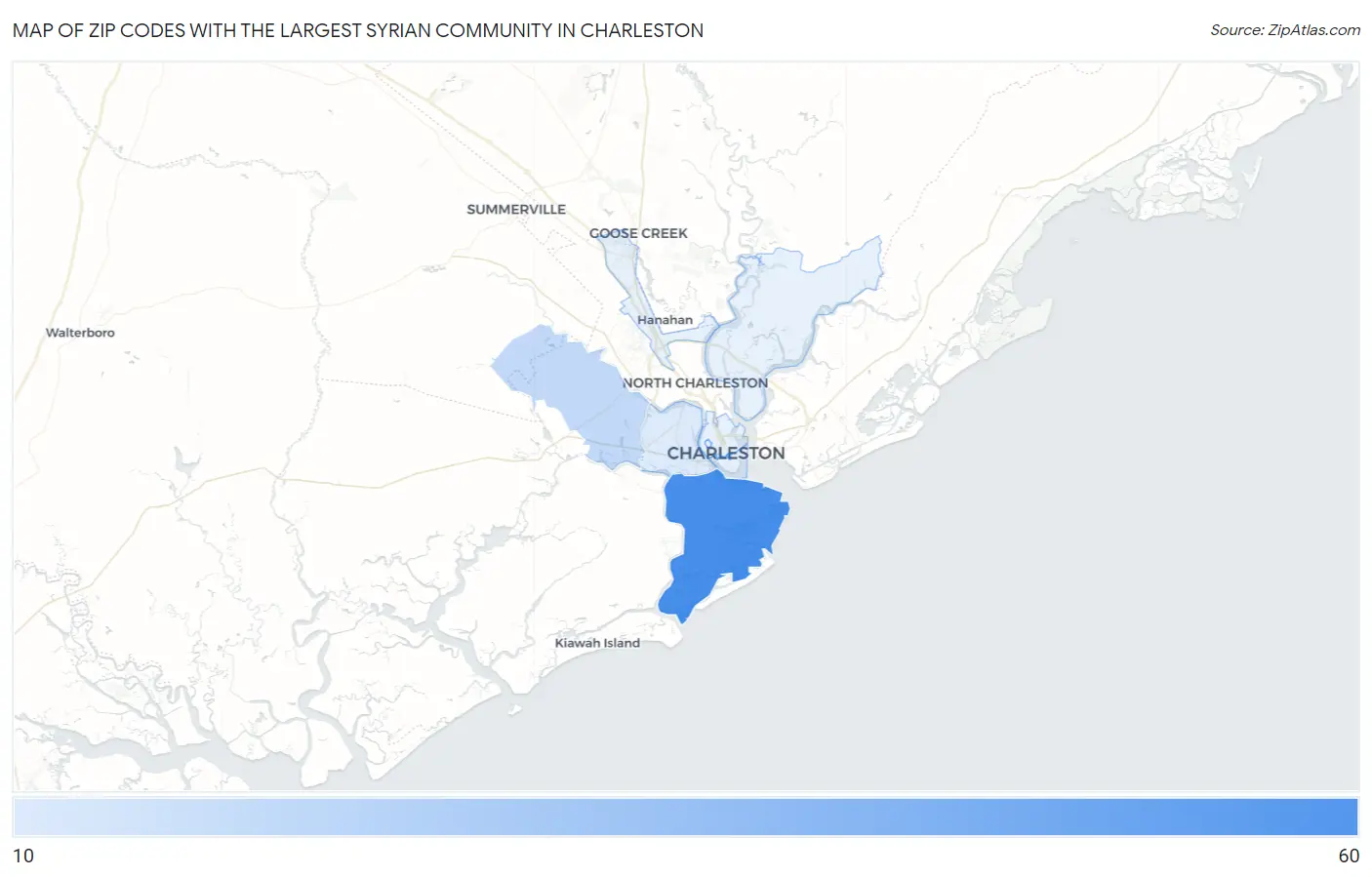 Zip Codes with the Largest Syrian Community in Charleston Map