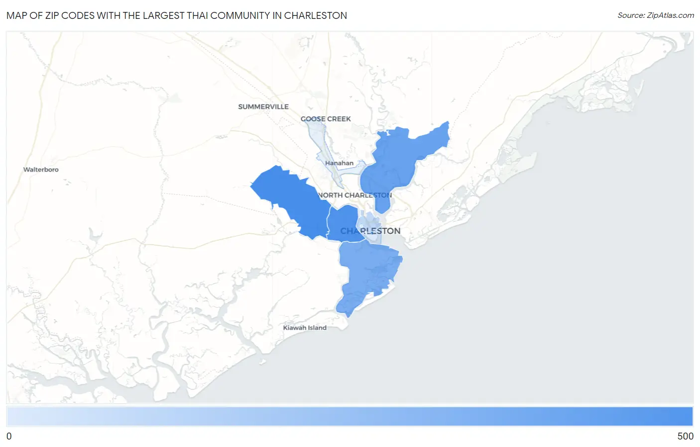 Zip Codes with the Largest Thai Community in Charleston Map
