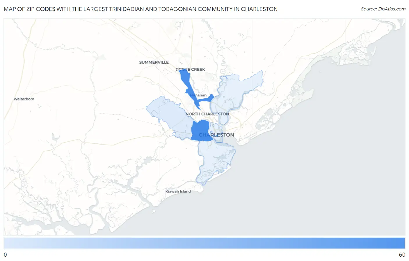 Zip Codes with the Largest Trinidadian and Tobagonian Community in Charleston Map