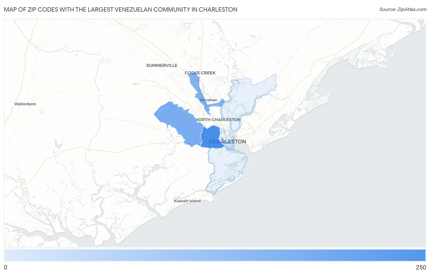 Zip Codes with the Largest Venezuelan Community in Charleston Map