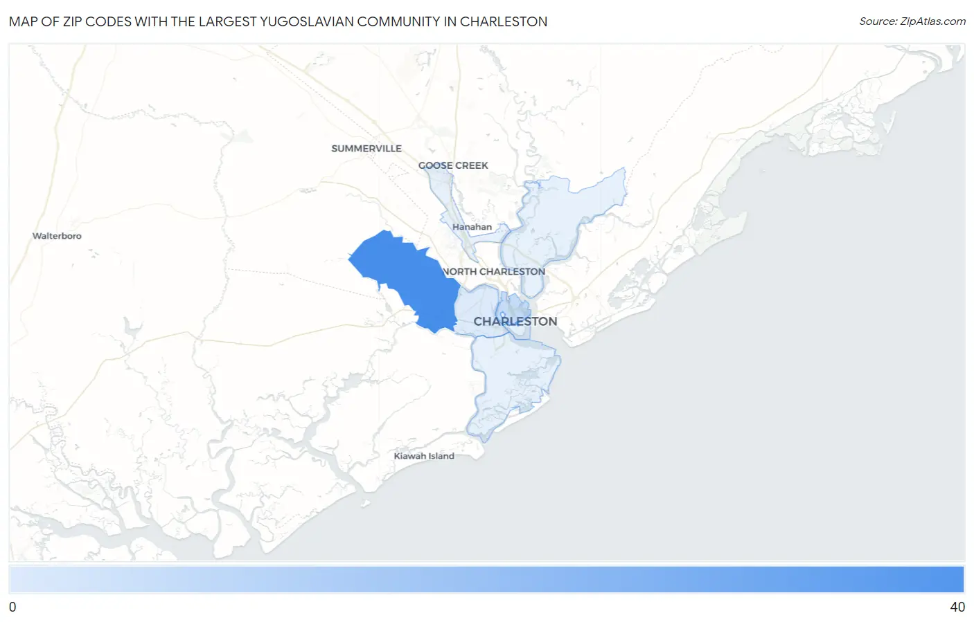 Zip Codes with the Largest Yugoslavian Community in Charleston Map