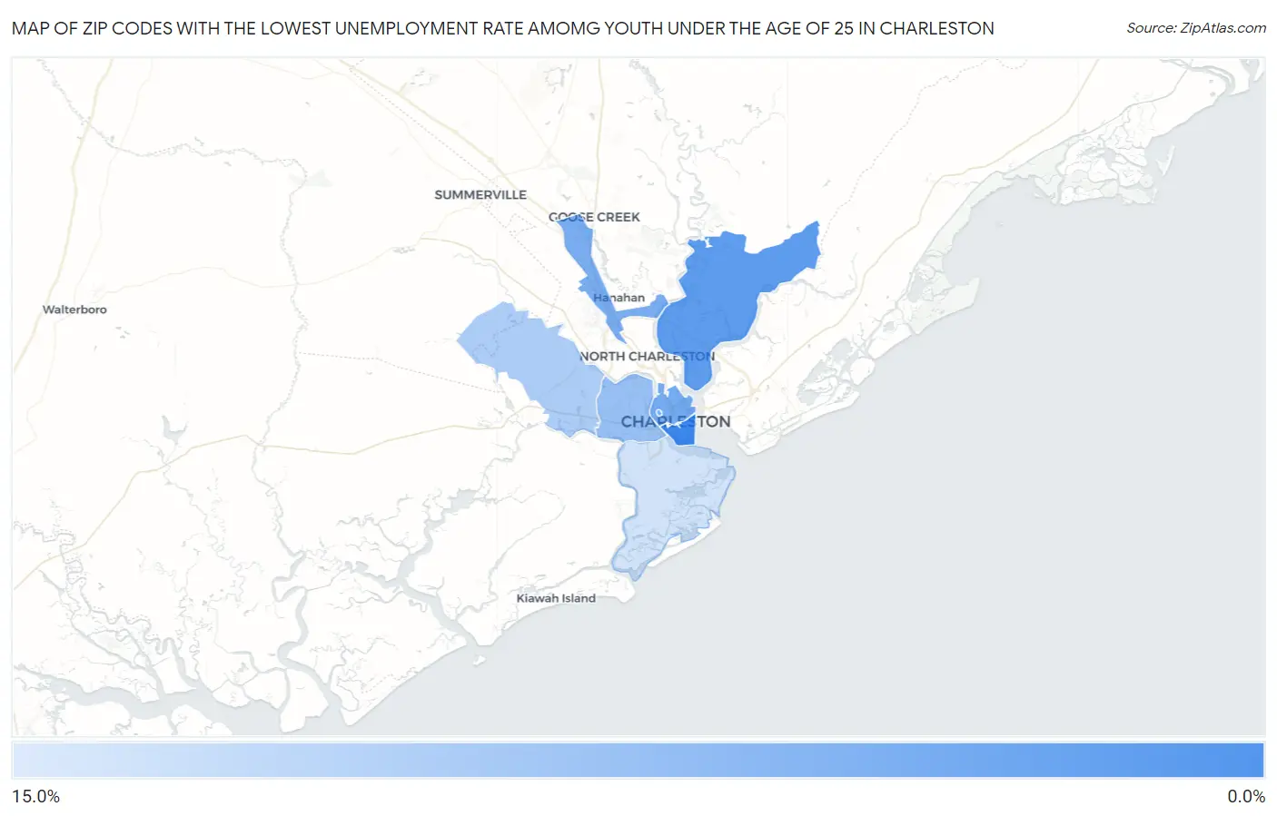 Zip Codes with the Lowest Unemployment Rate Amomg Youth Under the Age of 25 in Charleston Map