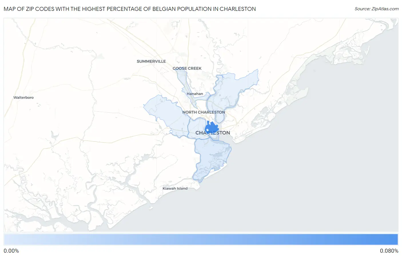 Zip Codes with the Highest Percentage of Belgian Population in Charleston Map