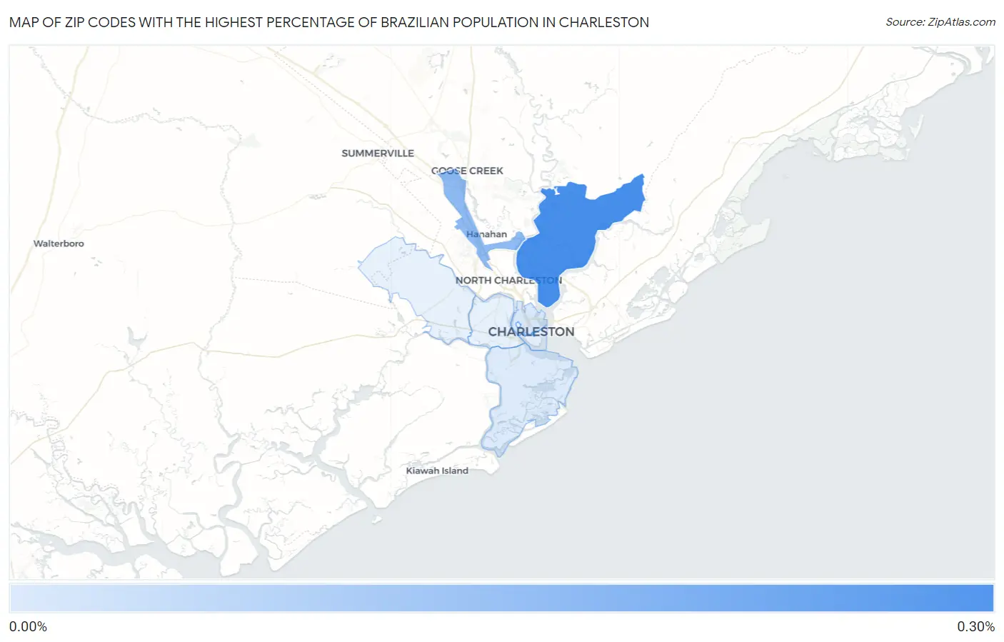Zip Codes with the Highest Percentage of Brazilian Population in Charleston Map
