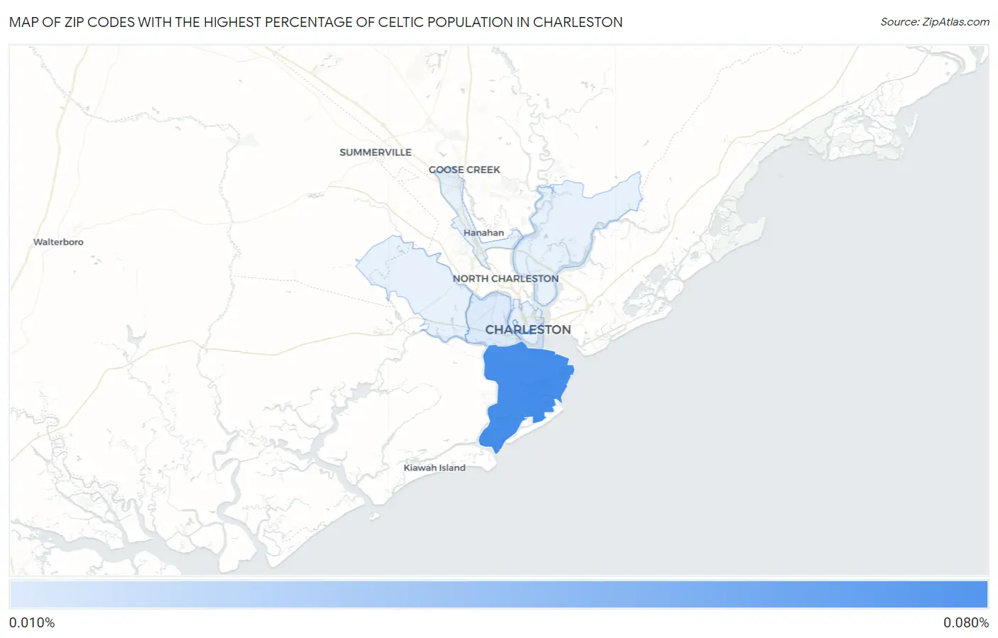 Zip Codes with the Highest Percentage of Celtic Population in Charleston Map