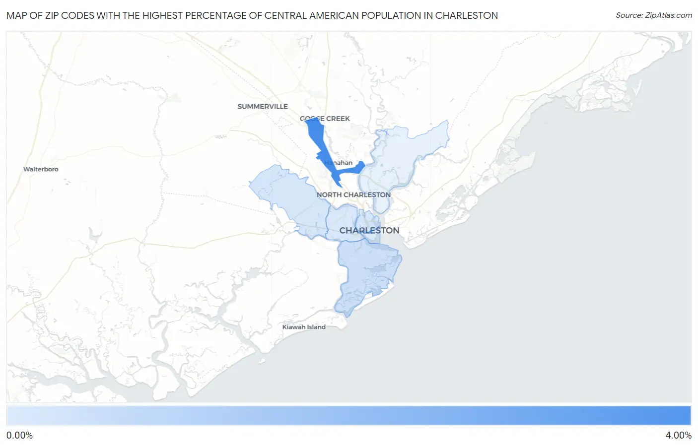 Zip Codes with the Highest Percentage of Central American Population in Charleston Map