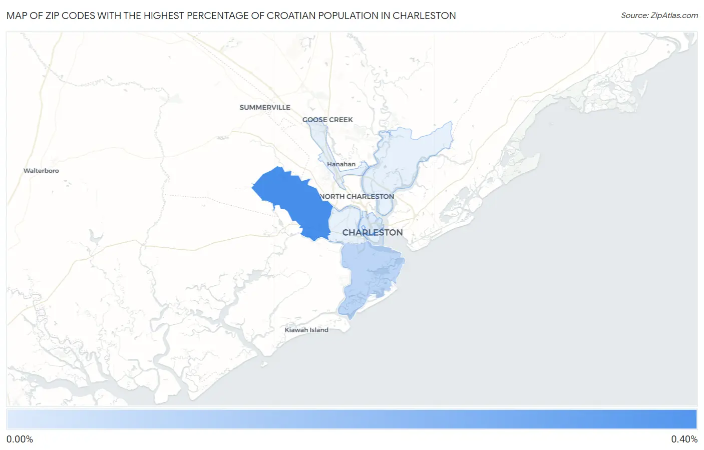 Zip Codes with the Highest Percentage of Croatian Population in Charleston Map