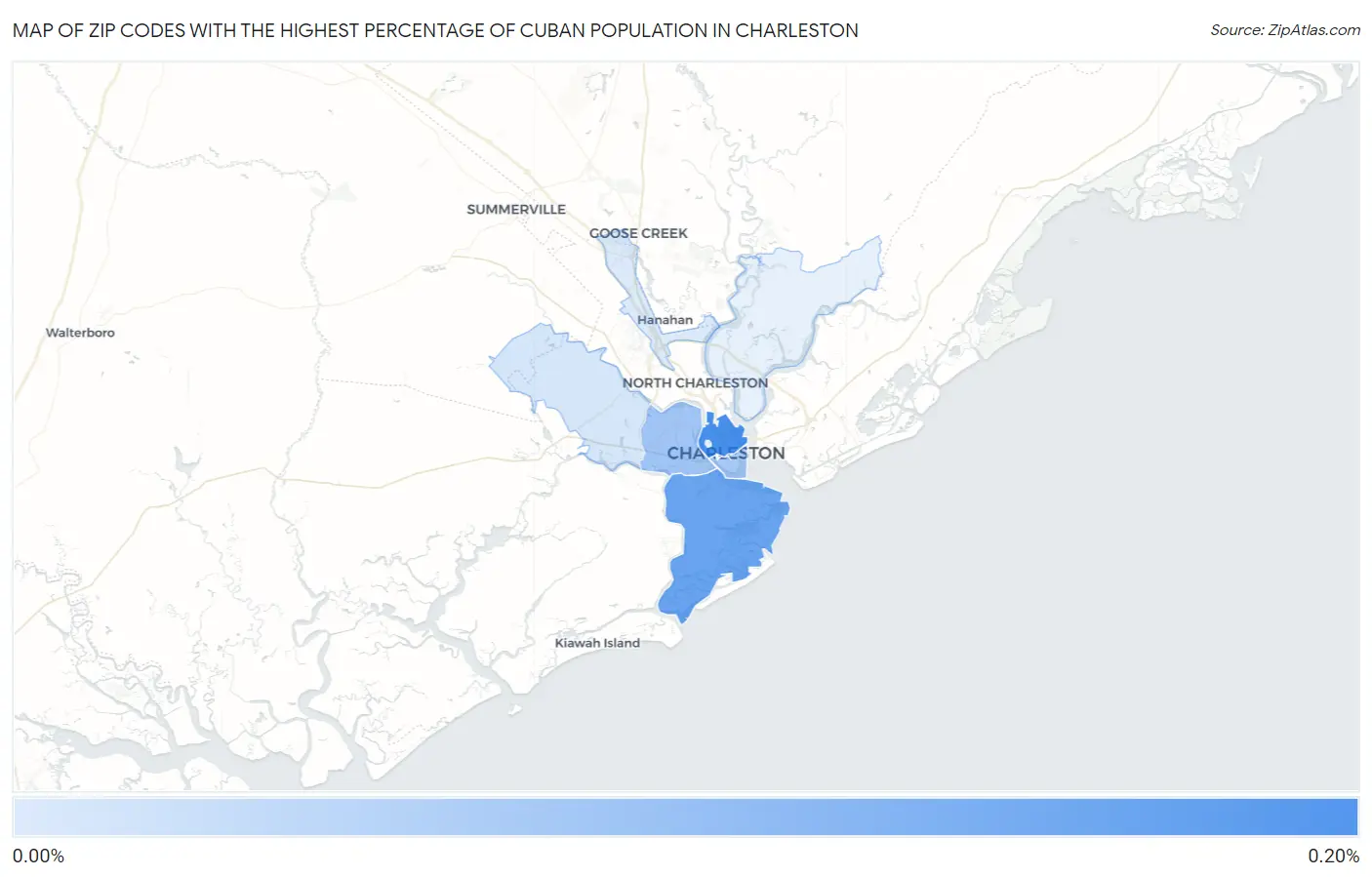 Zip Codes with the Highest Percentage of Cuban Population in Charleston Map