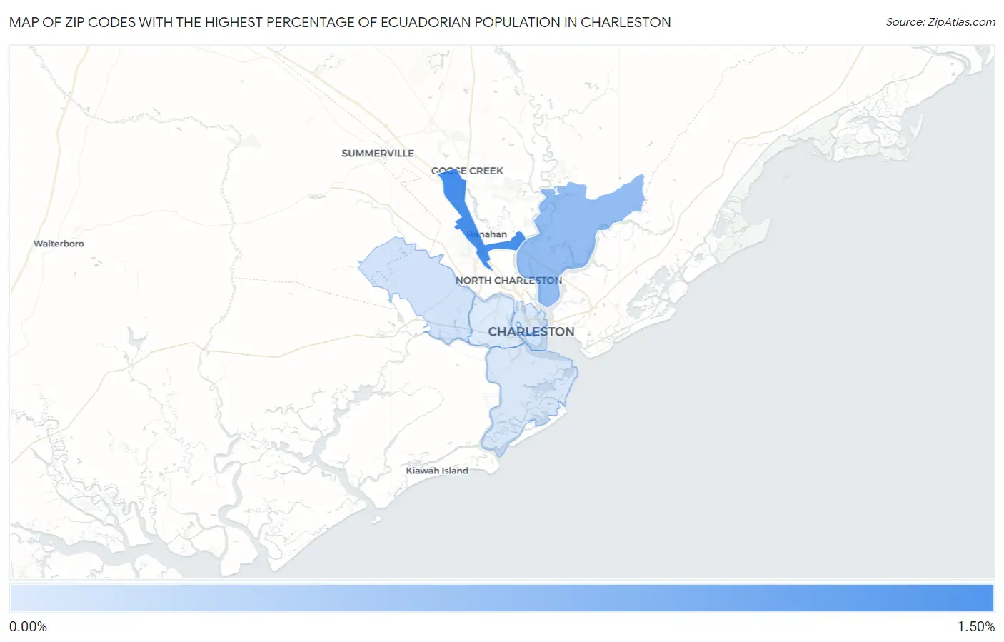 Zip Codes with the Highest Percentage of Ecuadorian Population in Charleston Map