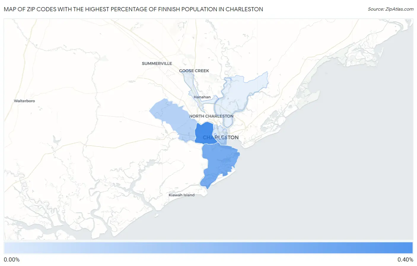 Zip Codes with the Highest Percentage of Finnish Population in Charleston Map