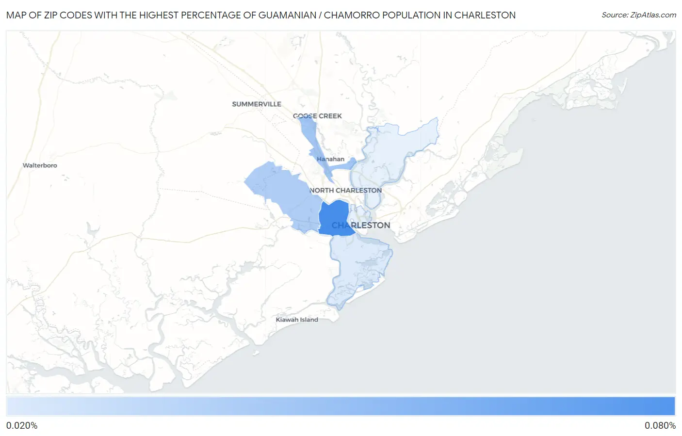 Zip Codes with the Highest Percentage of Guamanian / Chamorro Population in Charleston Map