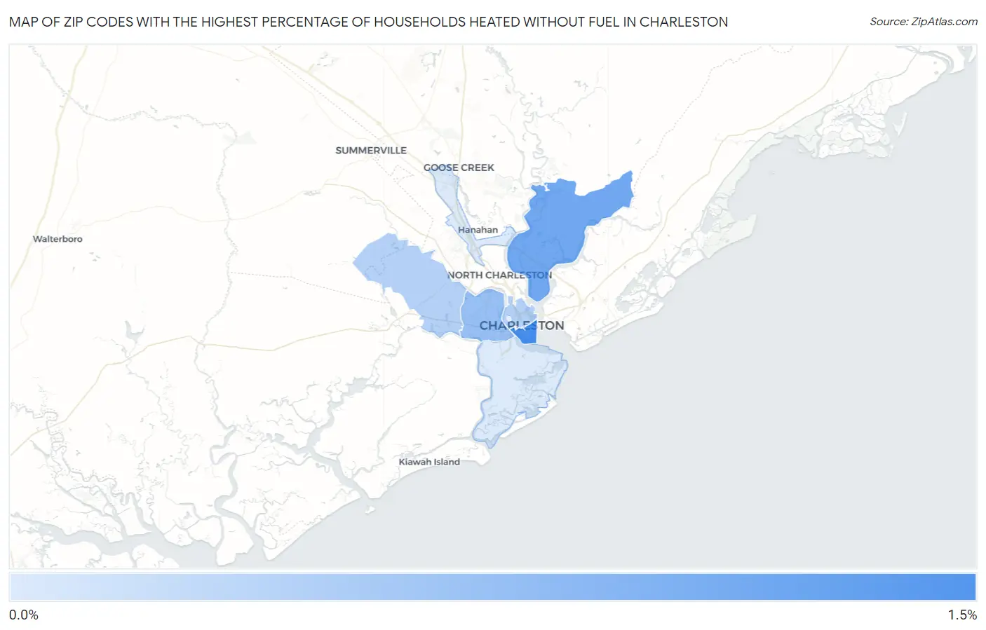 Zip Codes with the Highest Percentage of Households Heated without Fuel in Charleston Map