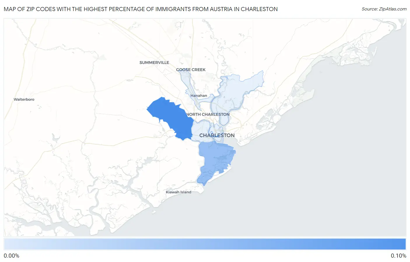 Zip Codes with the Highest Percentage of Immigrants from Austria in Charleston Map