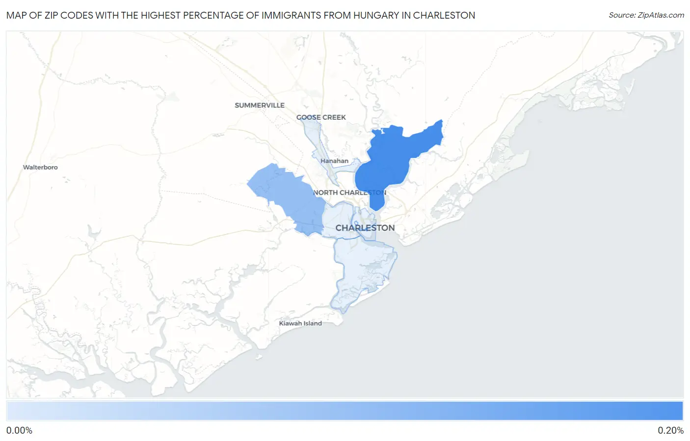 Zip Codes with the Highest Percentage of Immigrants from Hungary in Charleston Map