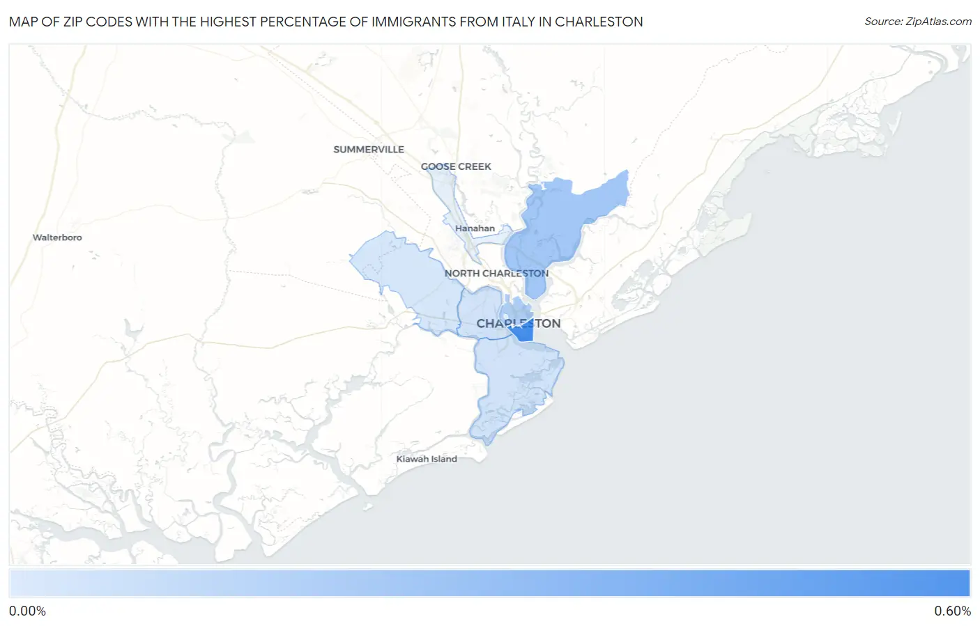 Zip Codes with the Highest Percentage of Immigrants from Italy in Charleston Map