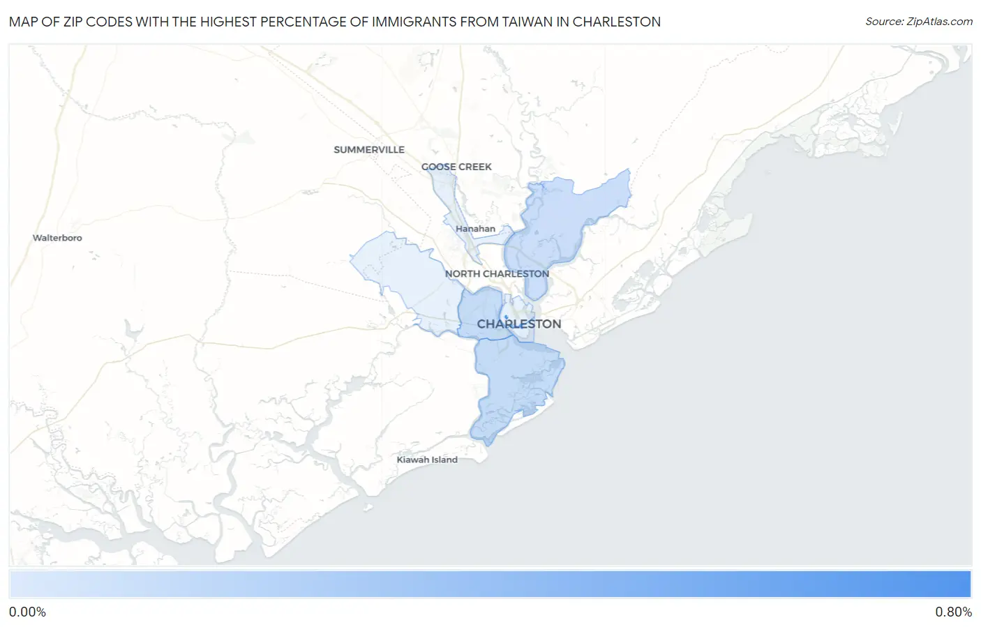 Zip Codes with the Highest Percentage of Immigrants from Taiwan in Charleston Map