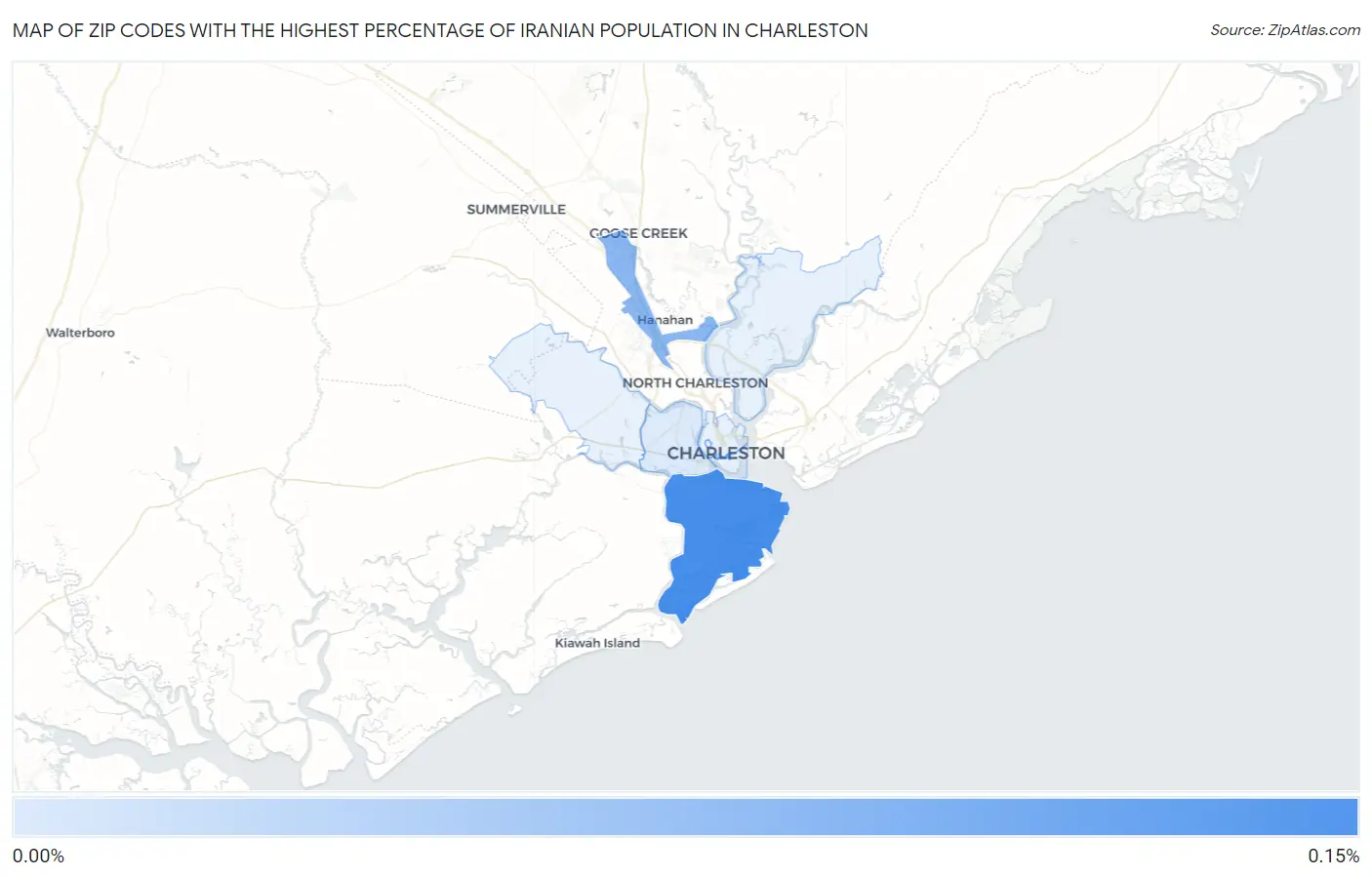 Zip Codes with the Highest Percentage of Iranian Population in Charleston Map