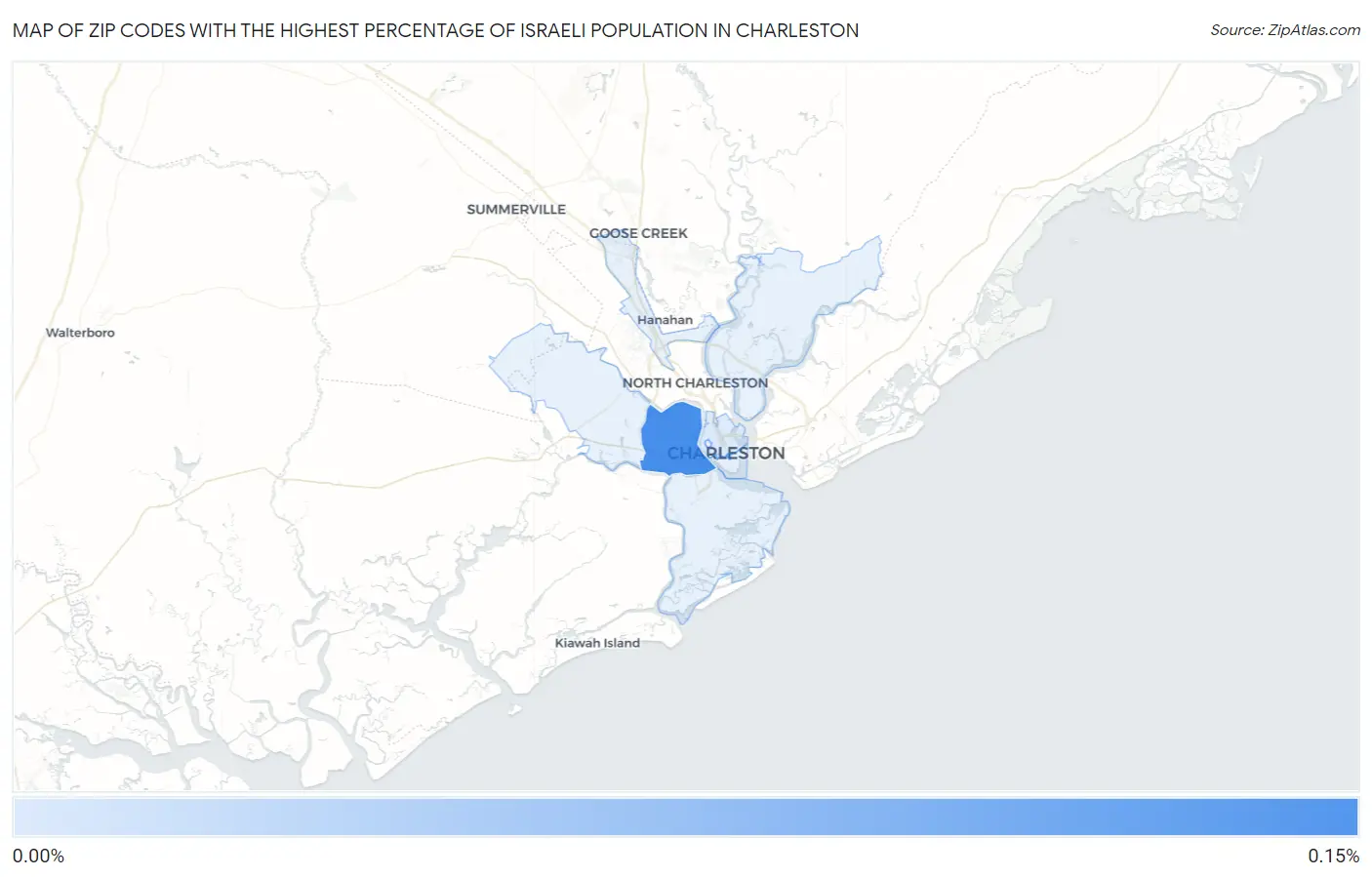 Zip Codes with the Highest Percentage of Israeli Population in Charleston Map