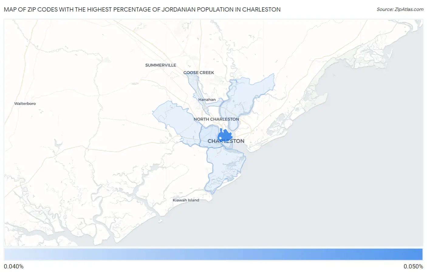 Zip Codes with the Highest Percentage of Jordanian Population in Charleston Map