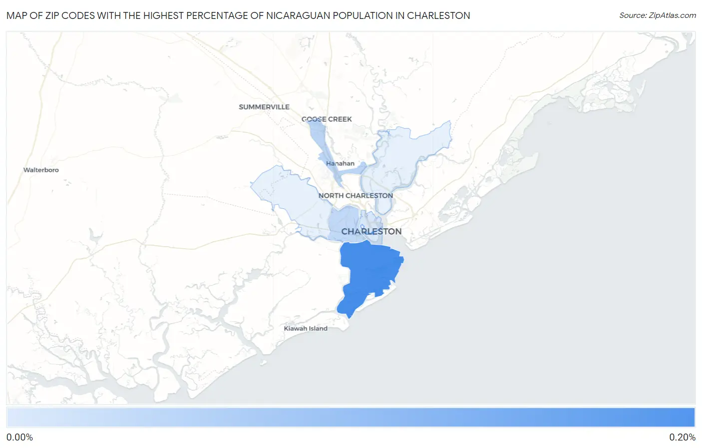 Zip Codes with the Highest Percentage of Nicaraguan Population in Charleston Map