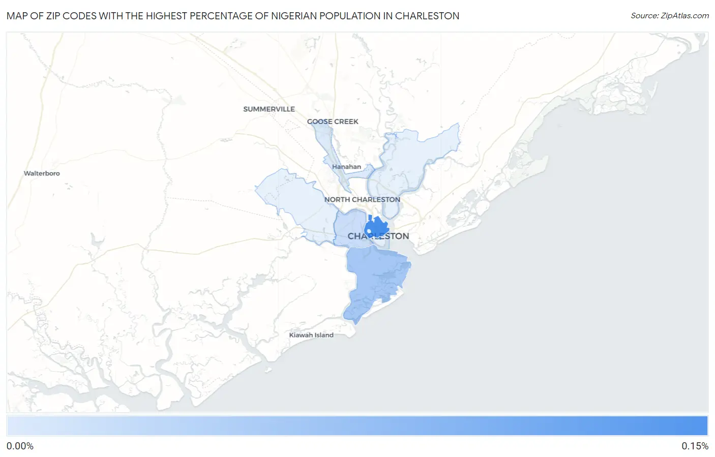 Zip Codes with the Highest Percentage of Nigerian Population in Charleston Map