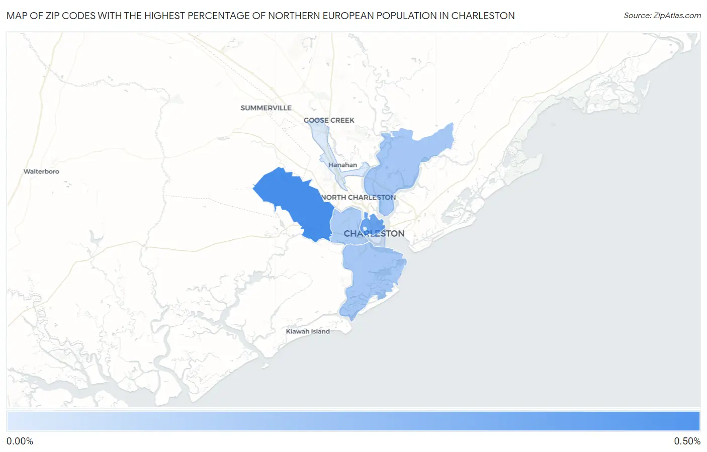 Zip Codes with the Highest Percentage of Northern European Population in Charleston Map