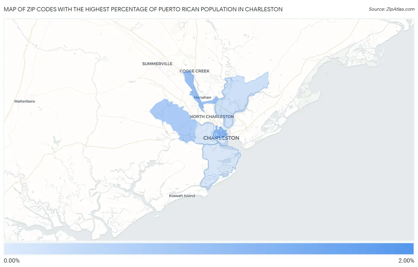 Zip Codes with the Highest Percentage of Puerto Rican Population in Charleston Map