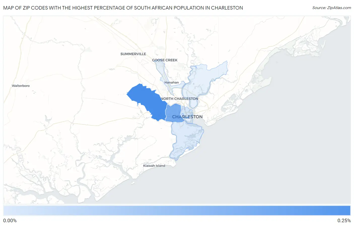 Zip Codes with the Highest Percentage of South African Population in Charleston Map