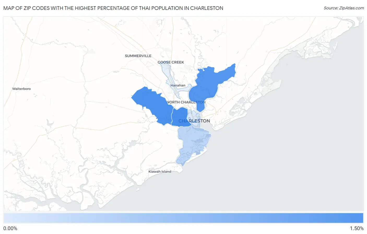 Zip Codes with the Highest Percentage of Thai Population in Charleston Map