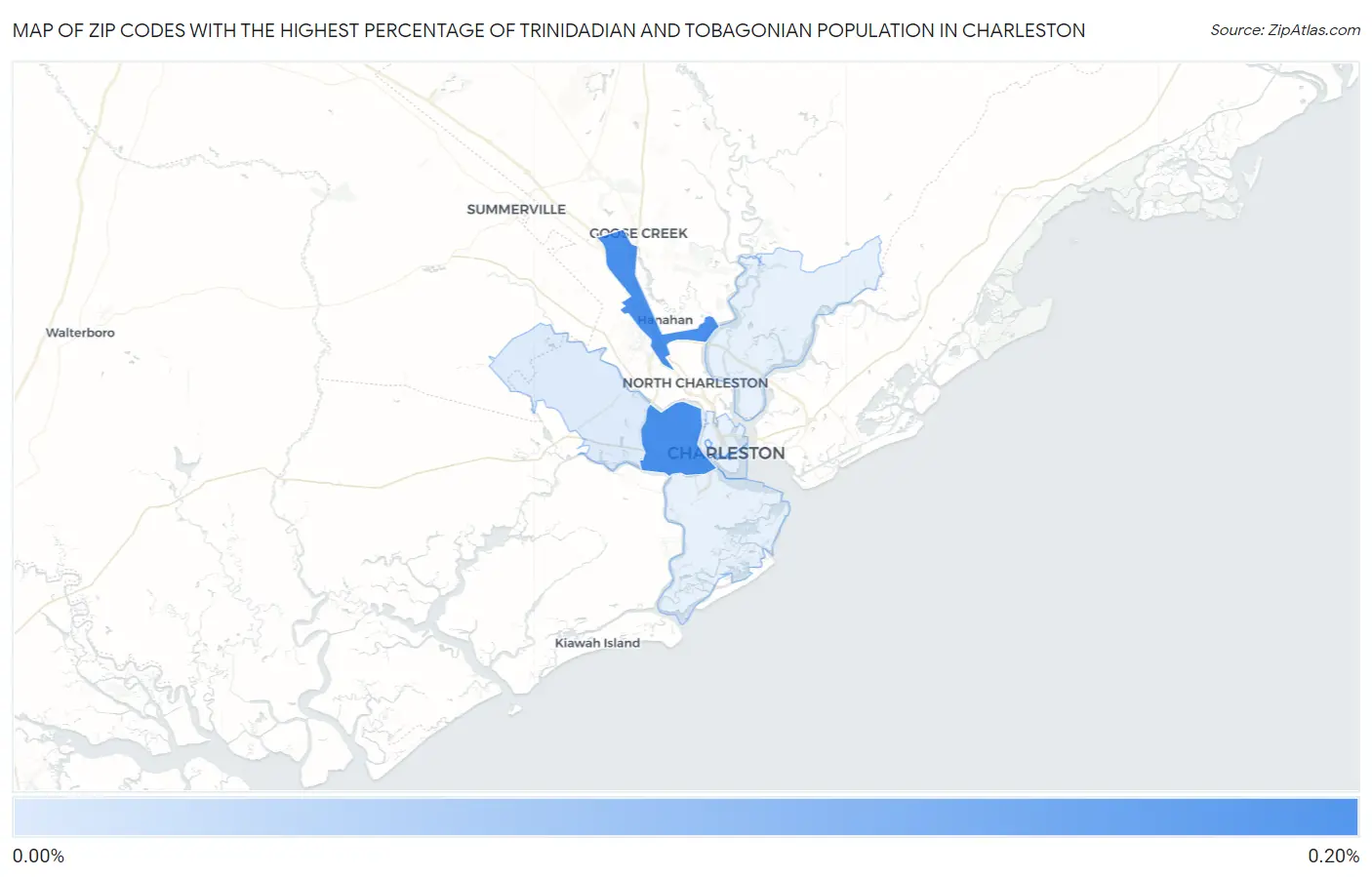 Zip Codes with the Highest Percentage of Trinidadian and Tobagonian Population in Charleston Map