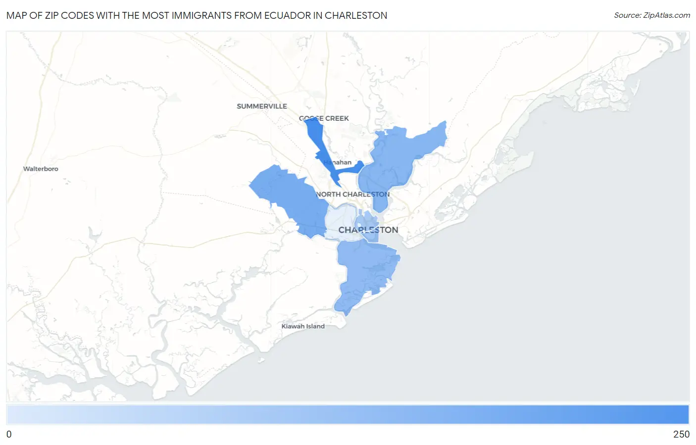 Zip Codes with the Most Immigrants from Ecuador in Charleston Map