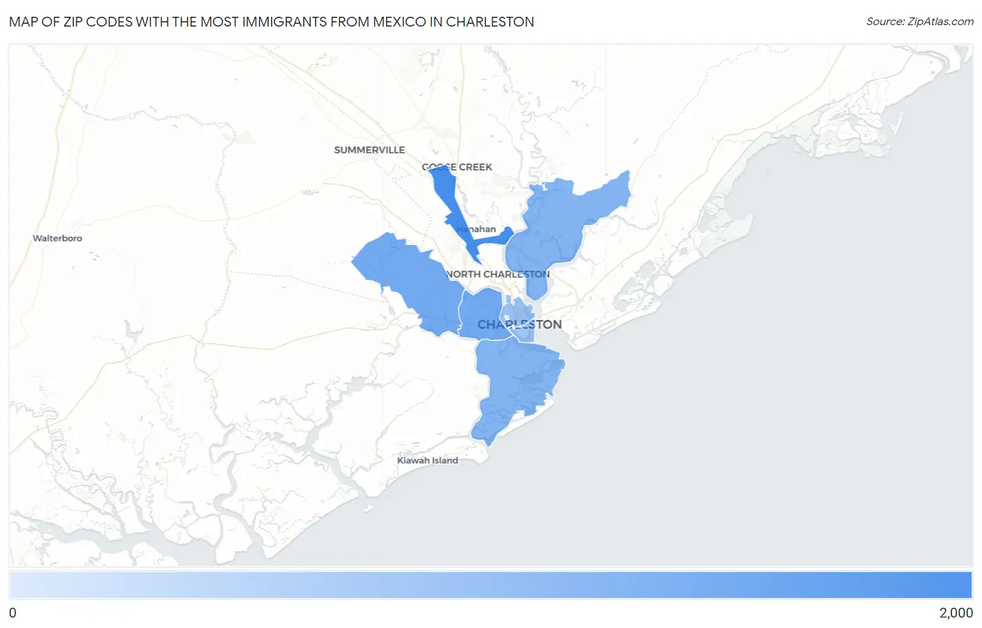 Zip Codes with the Most Immigrants from Mexico in Charleston Map