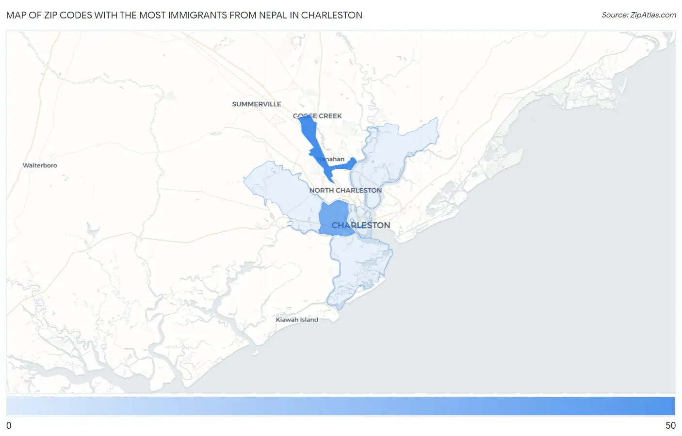 Zip Codes with the Most Immigrants from Nepal in Charleston Map