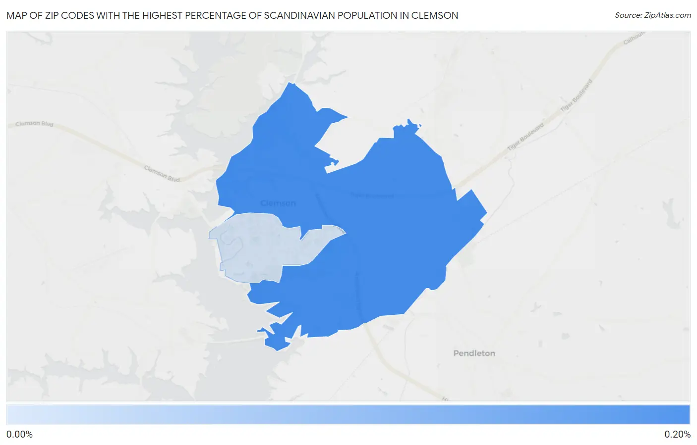 Zip Codes with the Highest Percentage of Scandinavian Population in Clemson Map