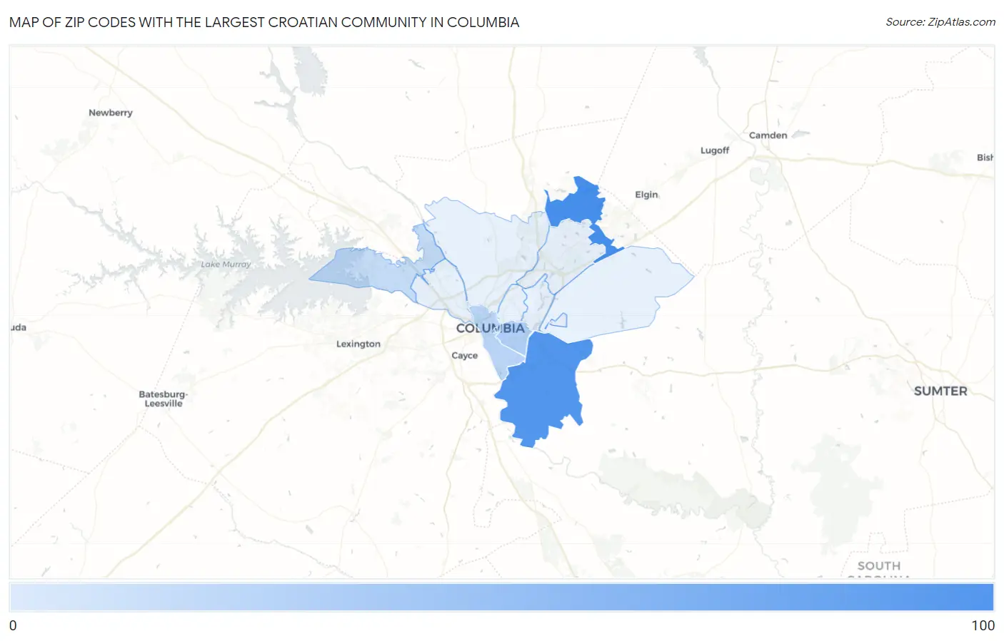 Zip Codes with the Largest Croatian Community in Columbia Map