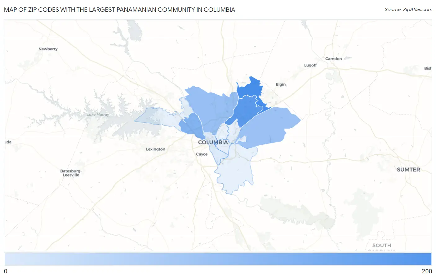Zip Codes with the Largest Panamanian Community in Columbia Map