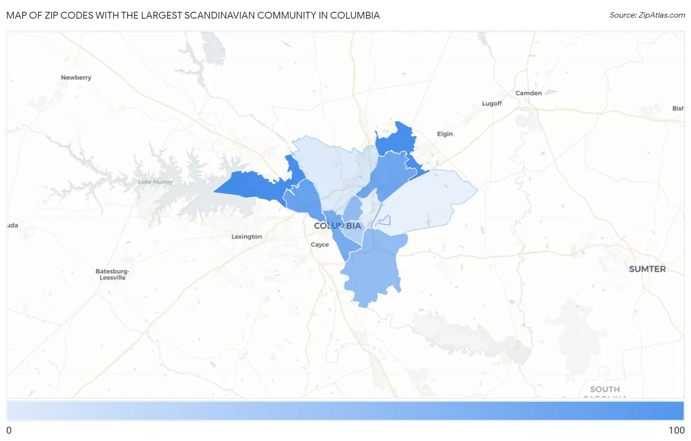 Zip Codes with the Largest Scandinavian Community in Columbia Map