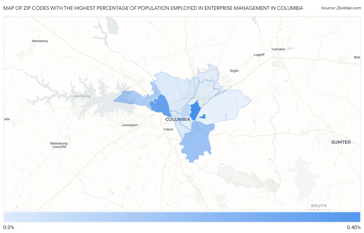 Zip Codes with the Highest Percentage of Population Employed in Enterprise Management in Columbia Map