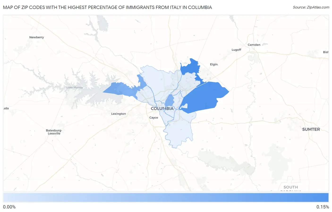 Zip Codes with the Highest Percentage of Immigrants from Italy in Columbia Map