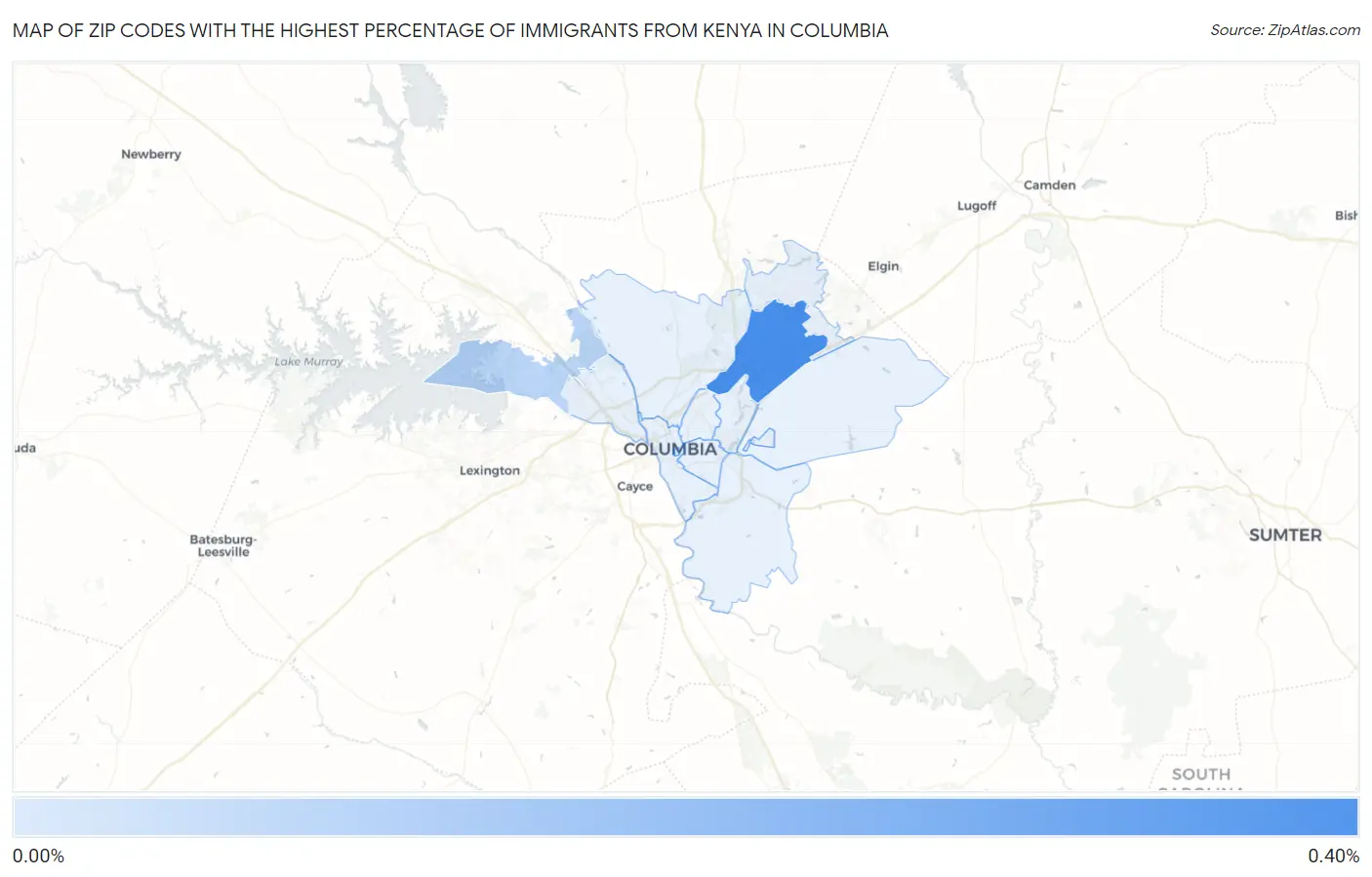 Zip Codes with the Highest Percentage of Immigrants from Kenya in Columbia Map