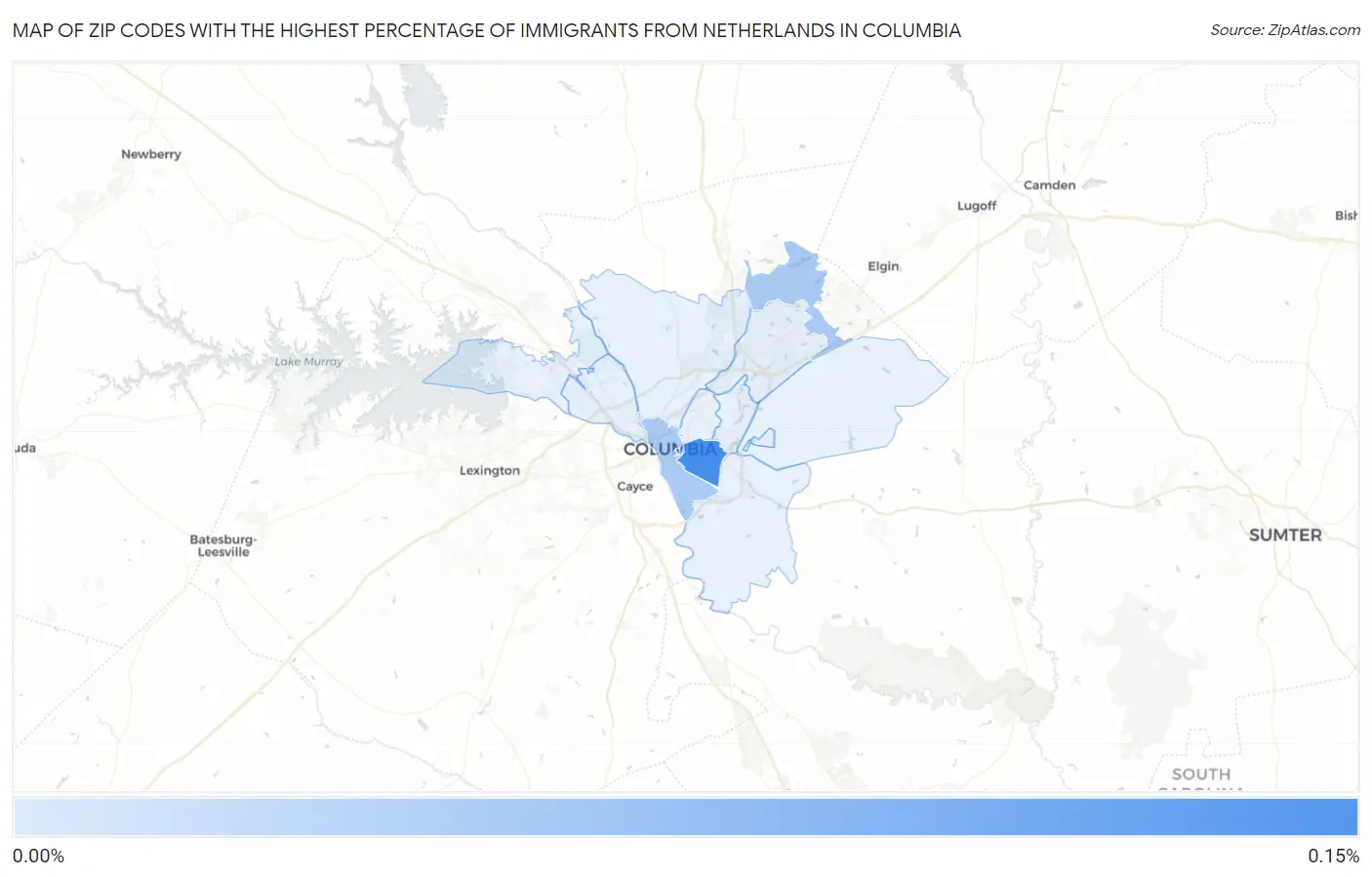 Zip Codes with the Highest Percentage of Immigrants from Netherlands in Columbia Map