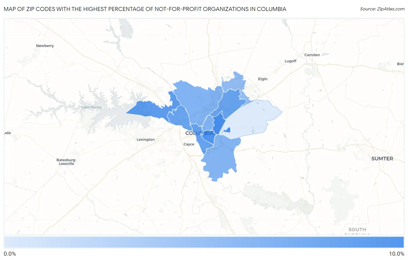 Zip Codes with the Highest Percentage of Not-for-profit Organizations in Columbia Map