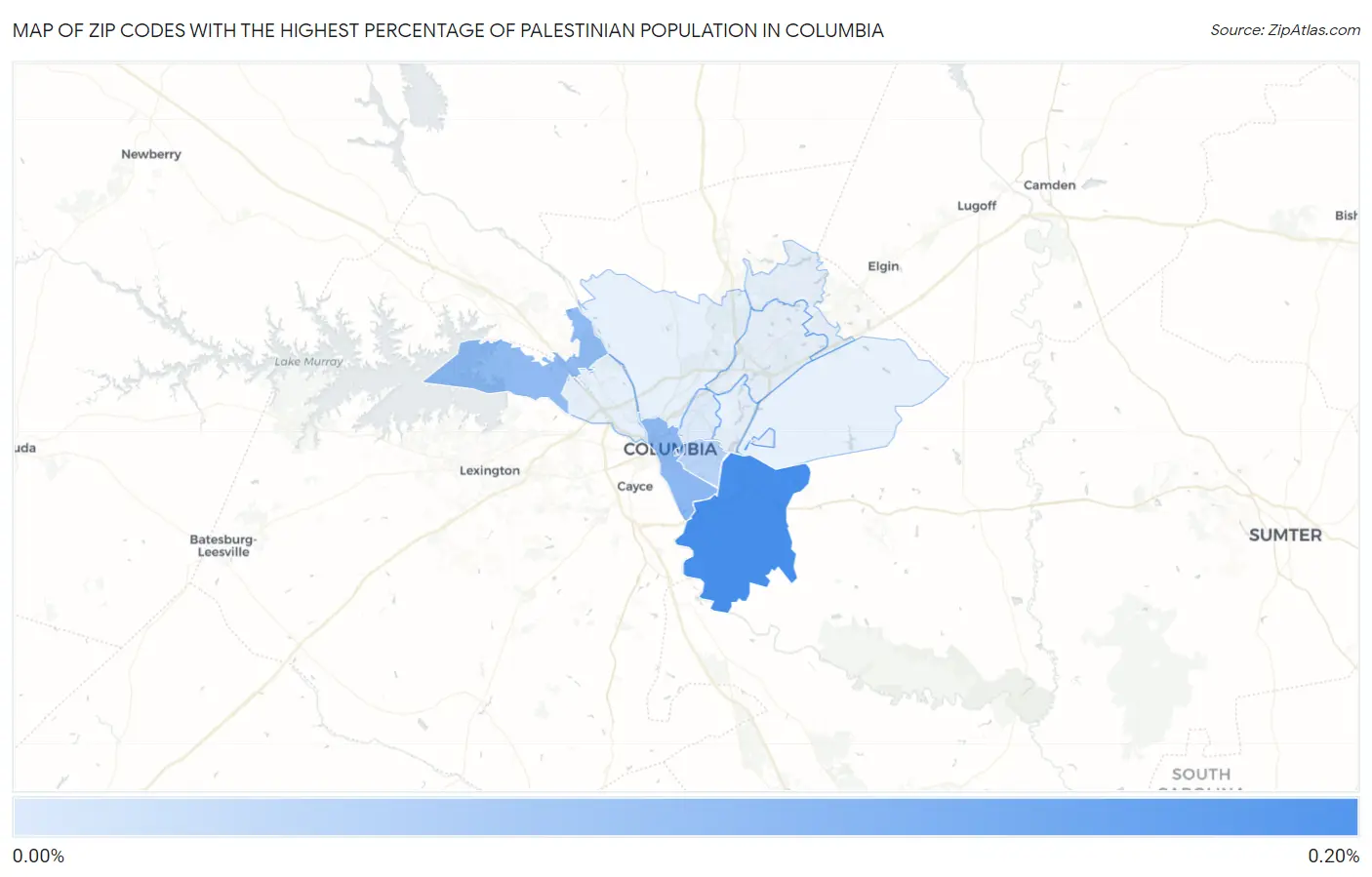 Zip Codes with the Highest Percentage of Palestinian Population in Columbia Map