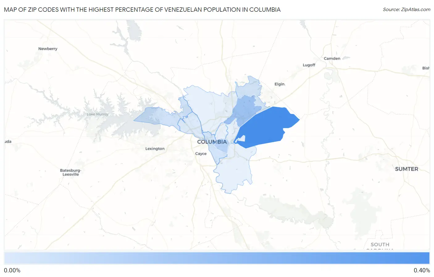 Zip Codes with the Highest Percentage of Venezuelan Population in Columbia Map