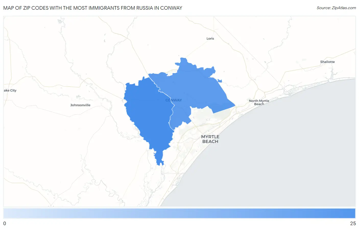 Zip Codes with the Most Immigrants from Russia in Conway Map