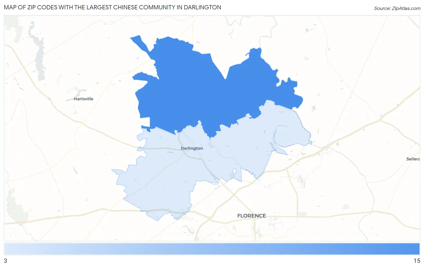Zip Codes with the Largest Chinese Community in Darlington Map
