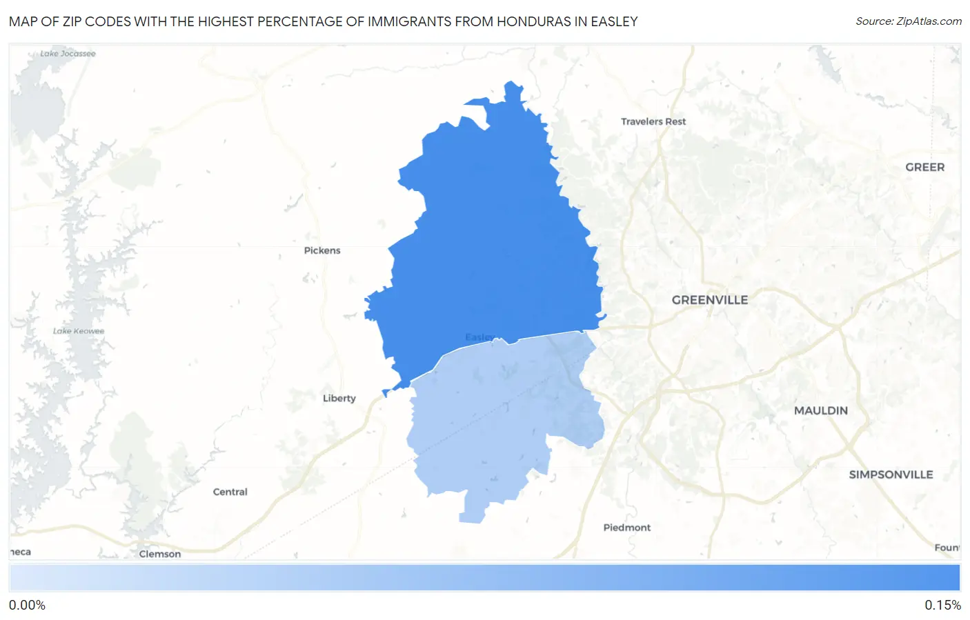 Zip Codes with the Highest Percentage of Immigrants from Honduras in Easley Map