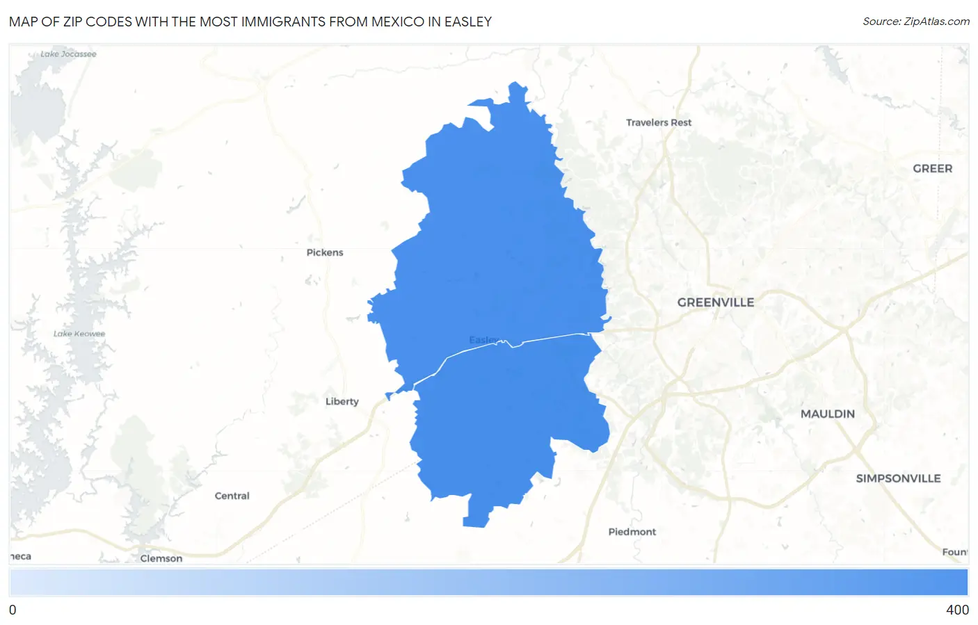 Zip Codes with the Most Immigrants from Mexico in Easley Map